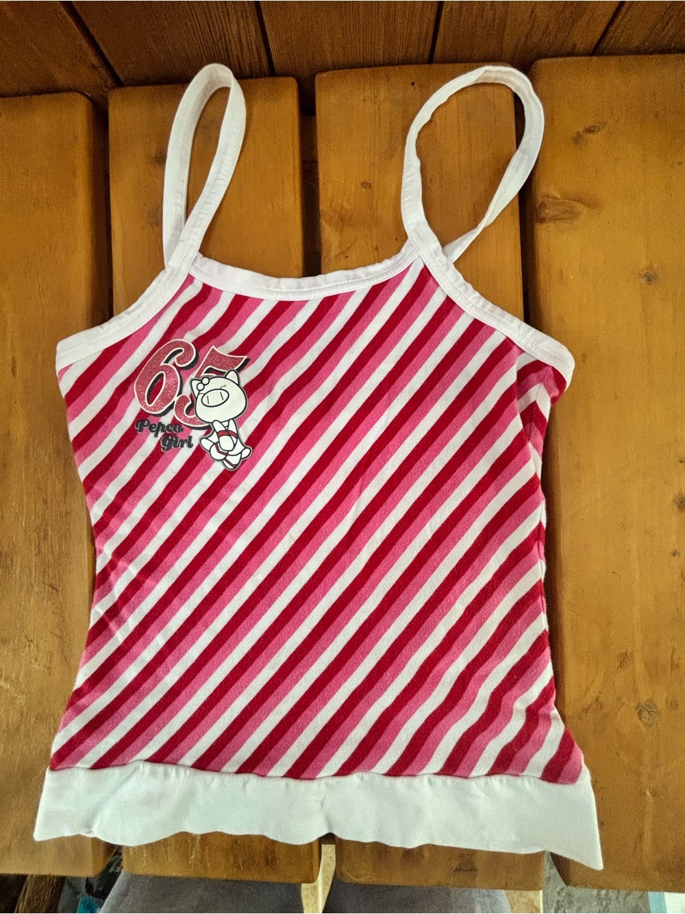 Pepco Girl Pink Red Striped Halter Top Tie Neck Graphic Character XS